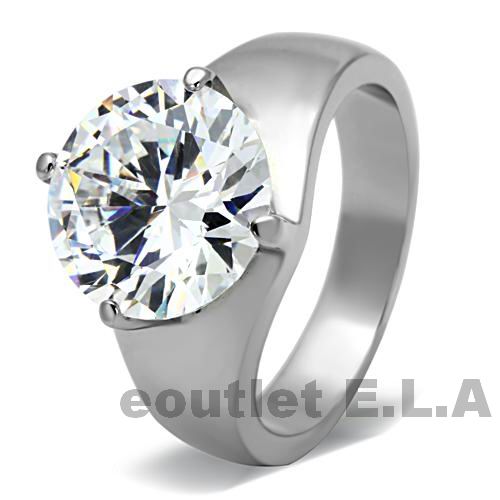 7CT CZ SOLITAIRE STAINLESS STEEL RING-5 sizes